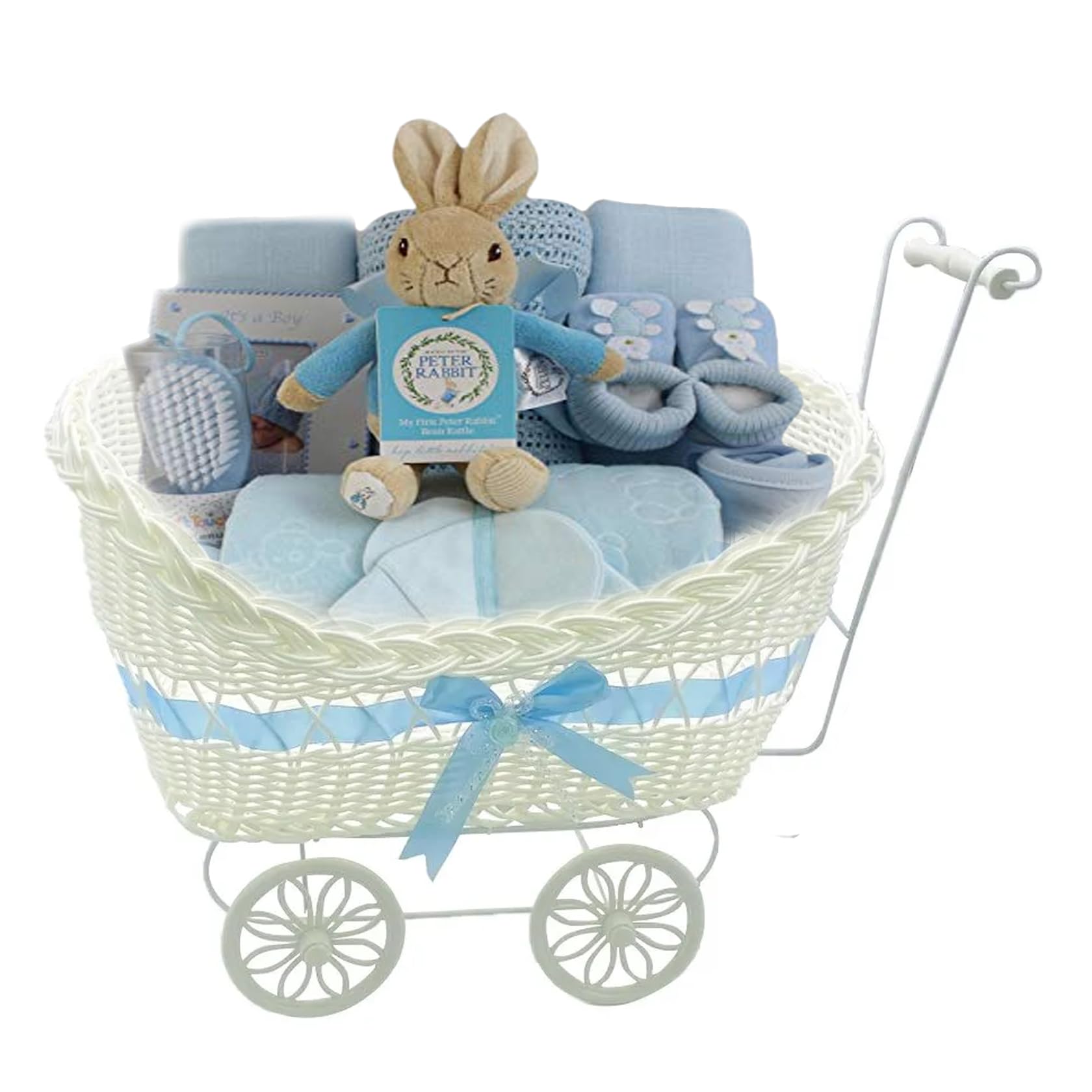 Pram Gift Hamper Basket, New Born Baby Boy/Girl Gift Storage Hamper Baby Shower Party Decoration New Mum to Be Gifts Empty Basket Toy Clothes Baby Accessorise Christmas Birthday Present (Blue)