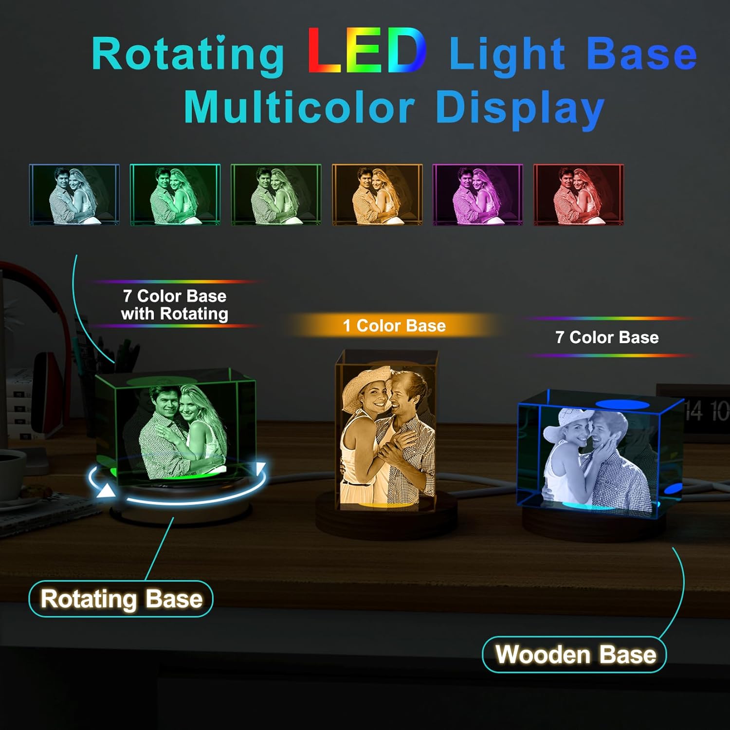 3D Crystal Photo, Personalized Gifts for Mom, Dad, Custom Photo for Women, Her, Laser Etched Pictures Cube, Christmas Birthday Anniversary Couples Gifts, M