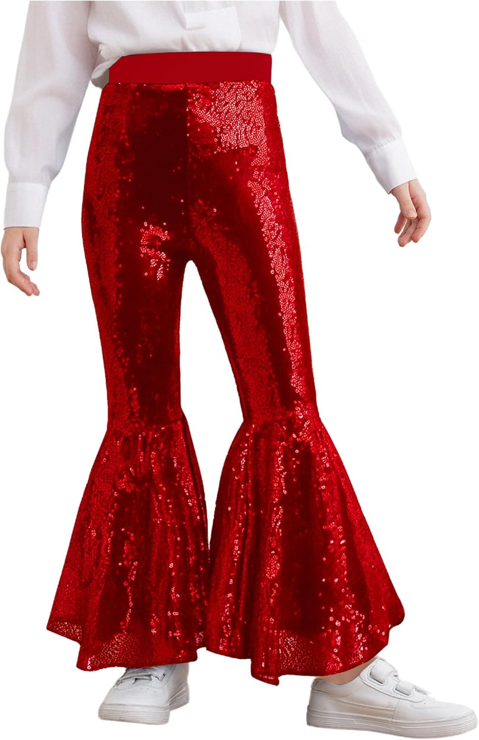 Oyolan Kids Girls Sequin Disco Latin Jazz Hip Hop Dance Flare Leggings Pants Bell Bottom Trousers Competition Party Dancewear