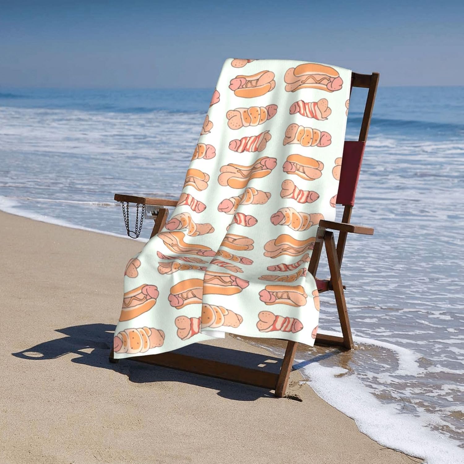 Beach Towel Happy Penis Dick Sweet Bacon Wrapped Microfiber Beach Towels Blanket Oversized Tropical Big Extra Large XL Pool Towels Quick Dry Sandproof for Women Girls Kids