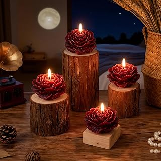 Valentine's Day Romantic Decorations, Red Low Temperature Tea Lights Candle, 4 Packs Wax Play Red Rose Shaped Candles for Weddings, Engagement Proposals, Candlelit Dinners Decor