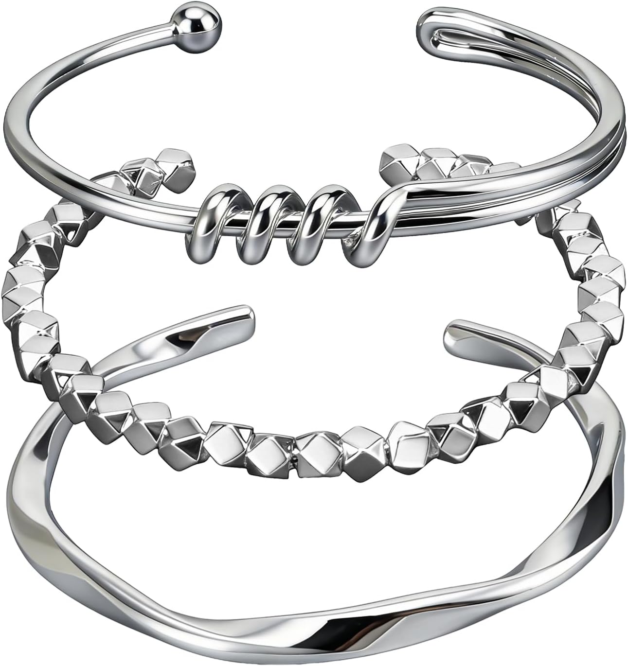 3 Pcs Silver Bracelets for Women, Simple Minimalist Stainless Steel Bangle Set,Women's gift jewelry