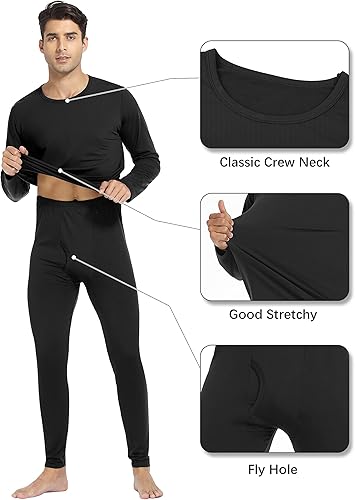 Miniatura 3 de URATOT Conjunto de 2 ropa interior térmica para hombre, con forro polar, ropa interior térmica suave, largo Johns parte superior inferior para