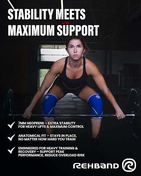 Rehband 7051 Classic 7mm V-Knee-Sleeve for Weightlifting, Competition Grade Powerlifting Knee Sleeve, Compression Sleeve for Crossfit, Squats, Gym, Colour:Black - 1 Pair, Size:Small