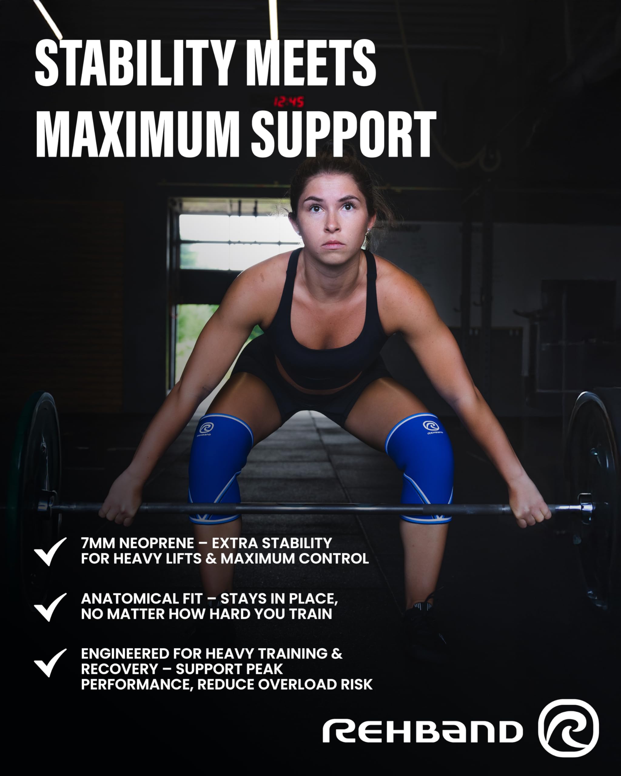 Rehband Classic V-Knee-Sleeve 7 mm pour l'haltérophilie, genouillère de powerlifting grade compétition, manchon de compression pour CrossFit, squats et gym, Couleur:Bleu - 1 Paire, Taille:XL