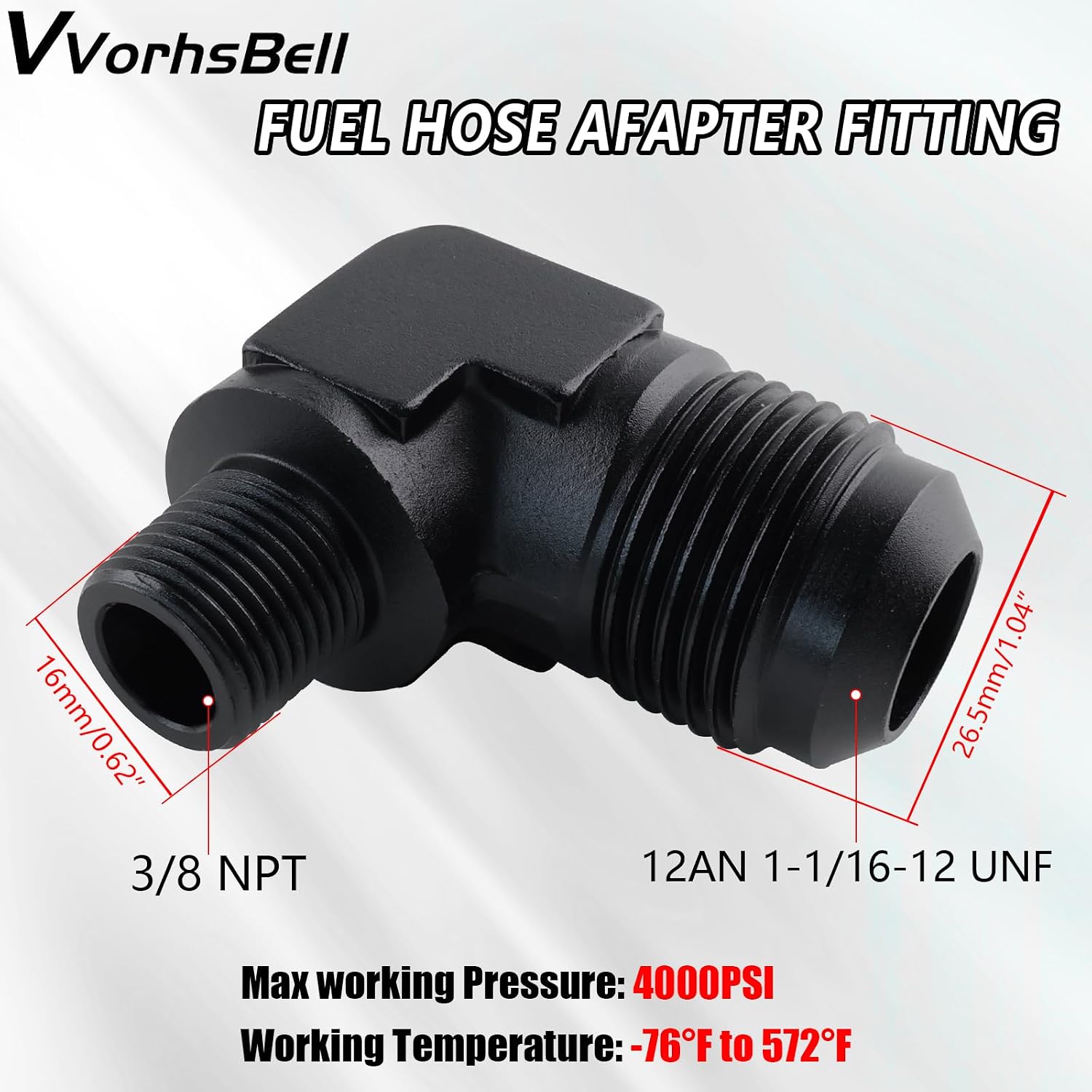 12AN Male Flare to 3/8" NPT Male 90 Degree Fitting Adapter Aluminum Black