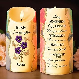 Always Remember You are Braver Stronger, Butterflies and Flowers - Personalized LED Candle, Granddaughter Candles from Grandma, Encouragement Appreciation Thank You Gift for Granddaughters