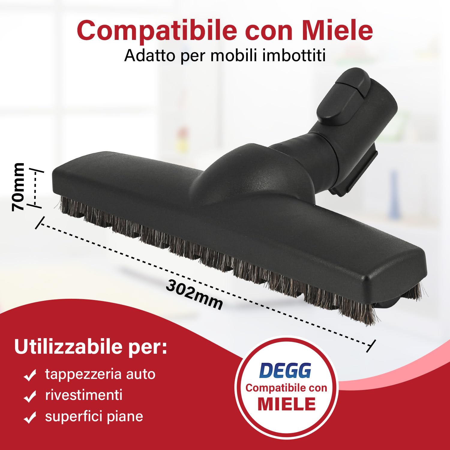 DEGG Bocchetta, Compatibili con Aspirapolvere Miele, Spazzola Parquet, 35 mm, Bocchetta per Pavimenti Compatibile con il Sistema a Clic dell'Aspirapolvere Miele