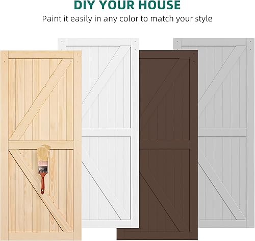 Miniatura 5 de YITAHOME Puerta de granero de 36 x 84 pulgadas con asa, puerta corrediza de granero con doble superficie, panel de madera maciza, puerta corredera