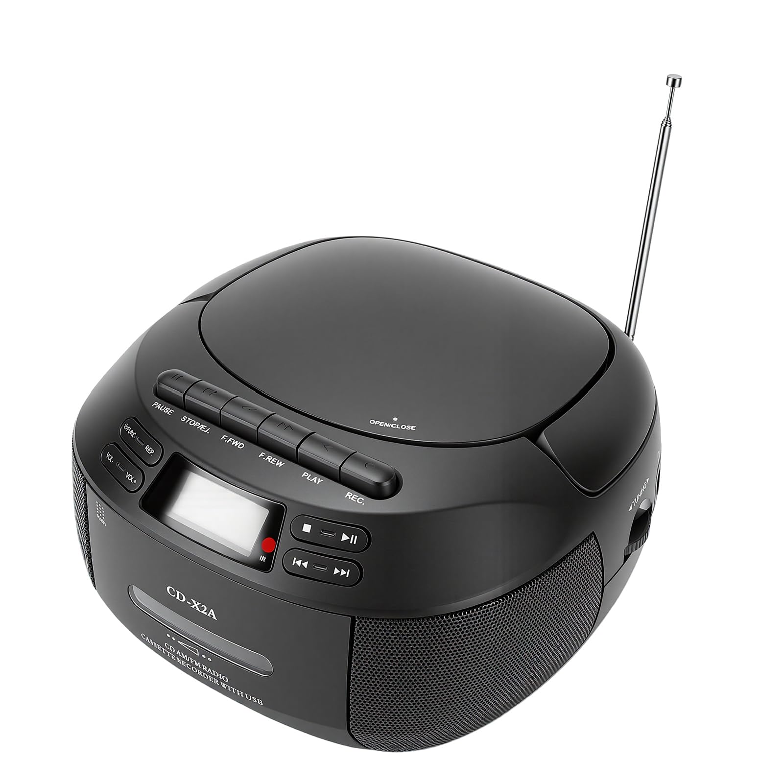 CCYLEZ Przenośny Odtwarzacz CD z Bluetooth, Zestaw Stereo Retro z Podwójnymi Głośnikami 3 W, Radio FM, Magnetofon Kasetowy, Wejście USB/AUX dla Seniorów Podróżujących W Domu (wtyczka UE)