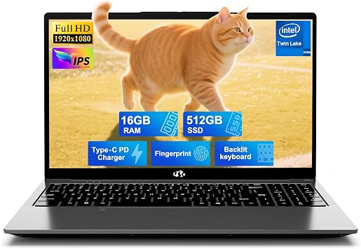 NIMO 15.6" IPS FHD-Student-Laptop, 16GB RAM 512GB SSD Intel N150Beat i3-10110U, Up to 3.6GHz Computer with 65W Type-C, Fingerprint, Backlit Keyboard, Wi-Fi 6, BT5.2, for Business and Home