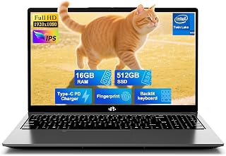 NIMO 15.6" IPS FHD-Student-Laptop, 16GB RAM 512GB SSD Intel N150(Beat i3-10110U, Up to 3.6GHz) Computer with 65W Type-C, Fingerprint, Backlit Keyboard, Wi-Fi 6, BT5.2, for Business and Home