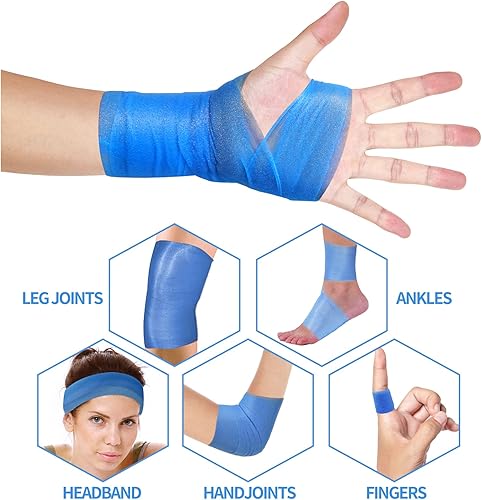 Miniatura 4 de Cinta de envoltura atlética, 3 rollos x 22 yardas de color azul, diademas para el cabello, envoltura deportiva de espuma