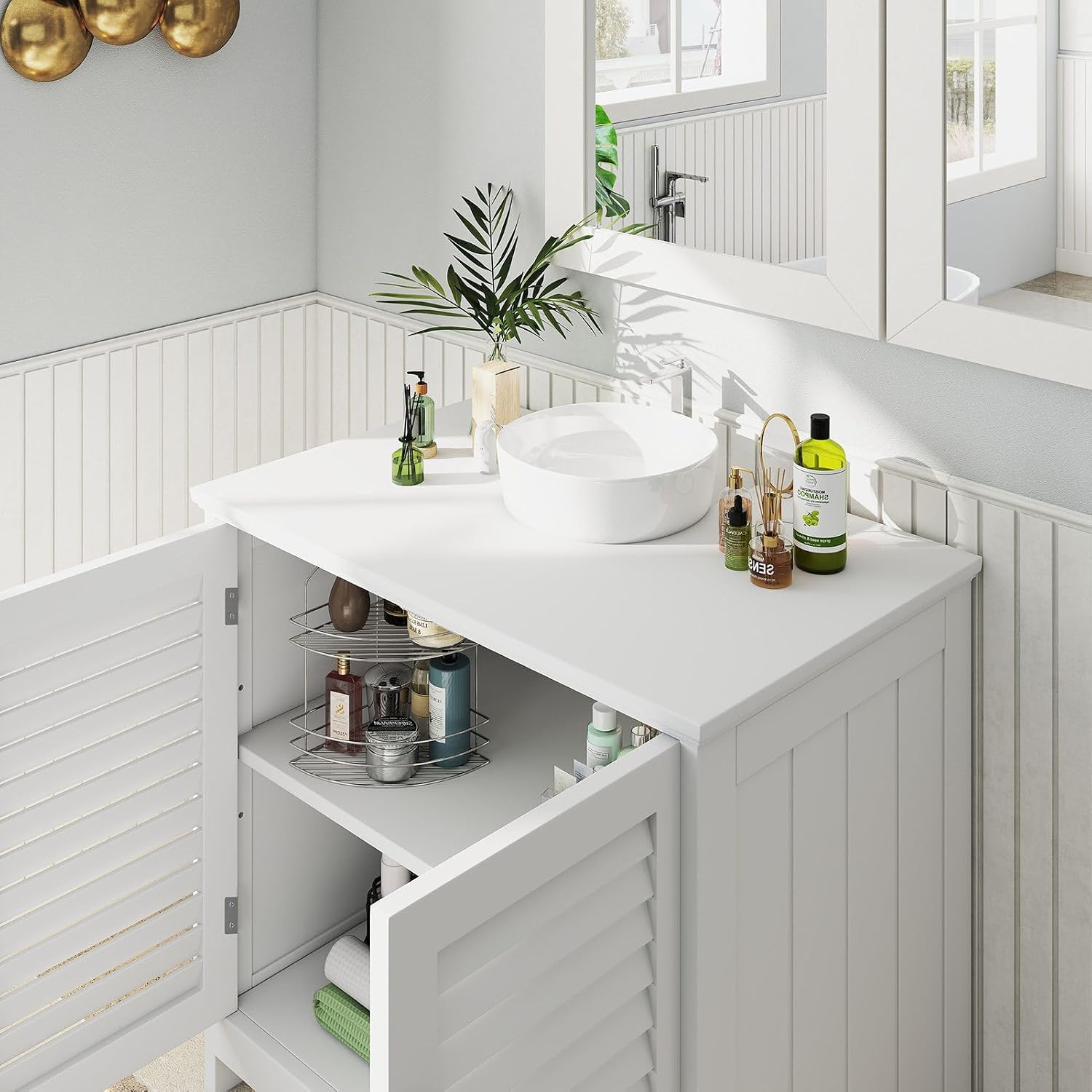Wall Mounted Bathroom Sink Storage Cabinet, Modern Wooden Under Sink Vanity with 2 Doors and Shelf for Home Bathroom Organization