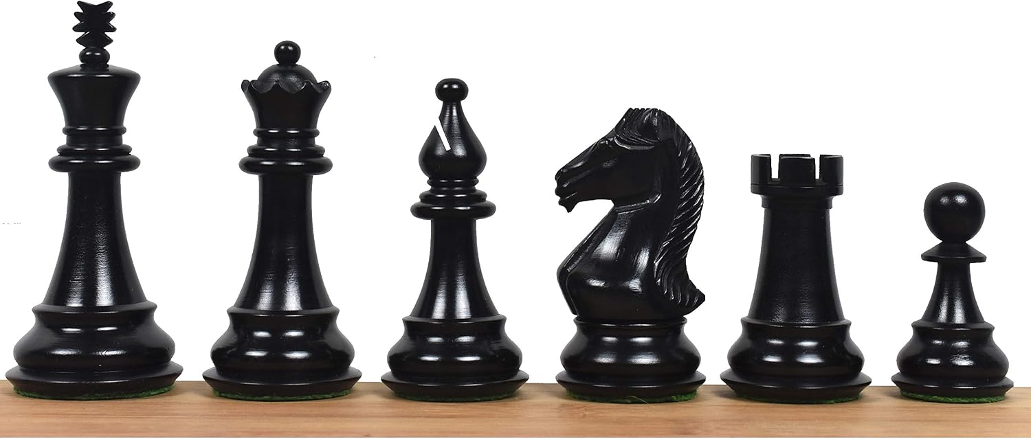 4" Majestic Series Staunton Chess Pieces Only Set-Double Weight Ebonised Boxwood