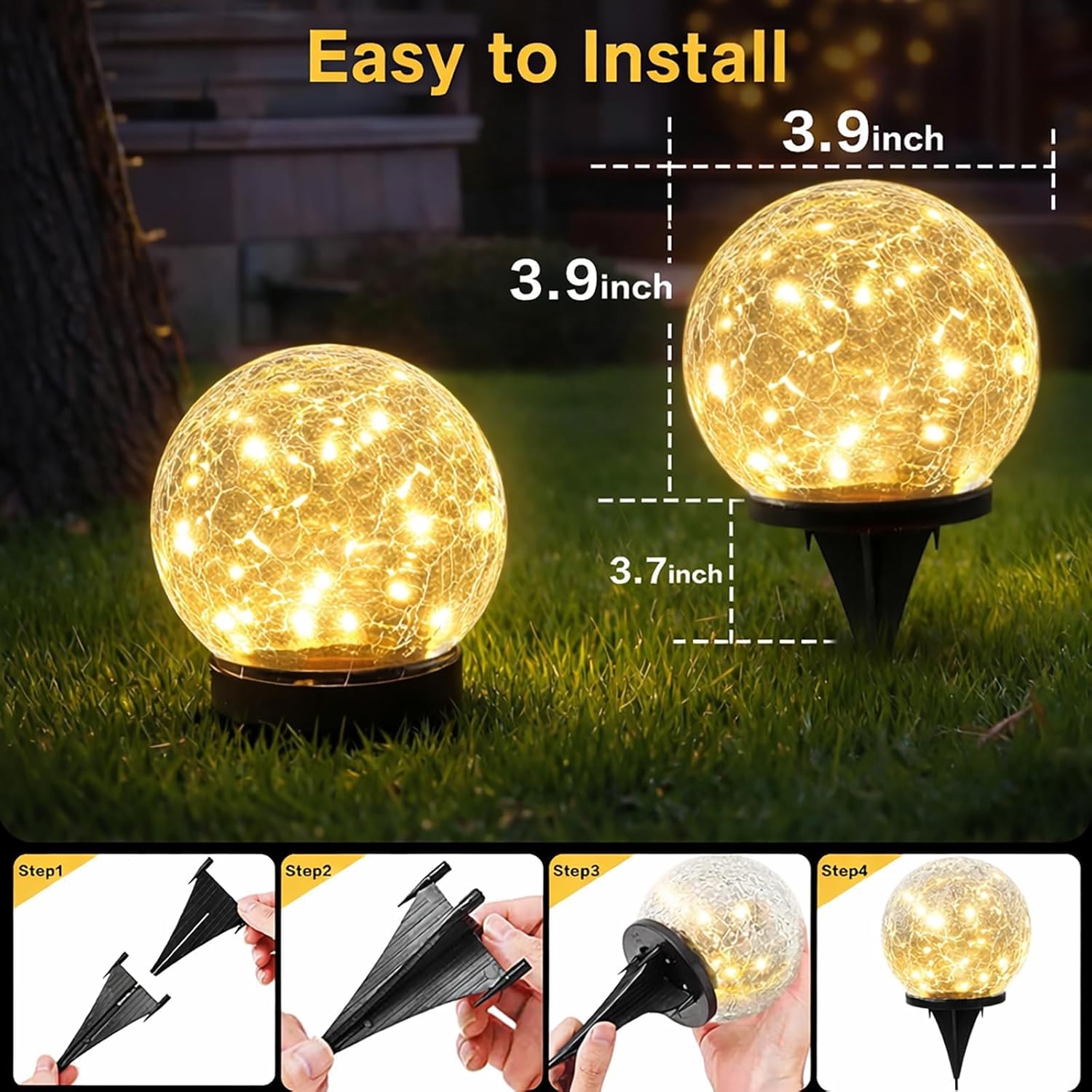 SyouHome Solar Garden Lights Outdoor Waterproof, 6 Pack LEDs Cracked Glass Ball Light, Ground Landscape Garden Decor, Solar Globe Decorative for Pathway/Patio/Lawn/Yard