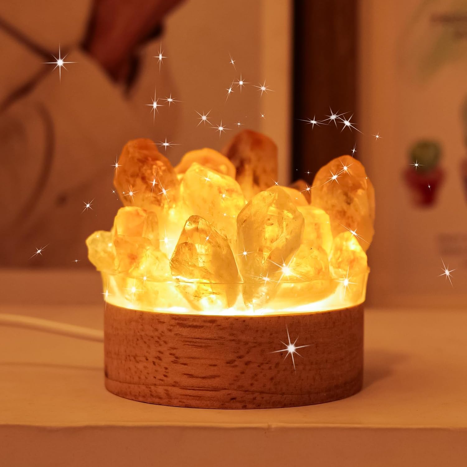 Runyangshi Natural Crystal Night Lamp Bedroom Bedside Sleep Night Light Citrine Healing Crystal Gemstone Quartz Light Ambient Light USB Powered Night Decorations Desktop...