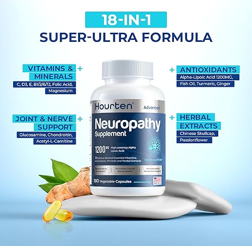 Miniatura 5 de Suplementos de neuropatía ácido alfa lipoico  1200 mg de ALA de alta potencia y 18 en 1 mezcla de nutrientes apoyo nervioso  3 veces más eficaz