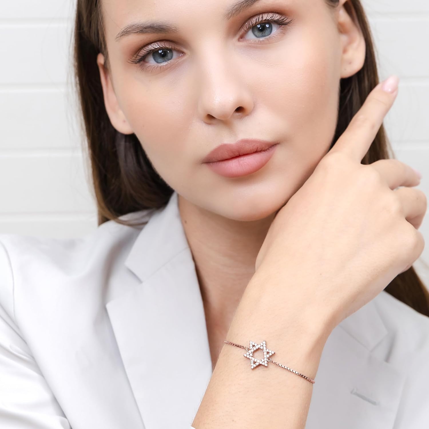 Hoops & Loops Sterling Silver Cubic Zirconia Star of David Adjustable Bracelet