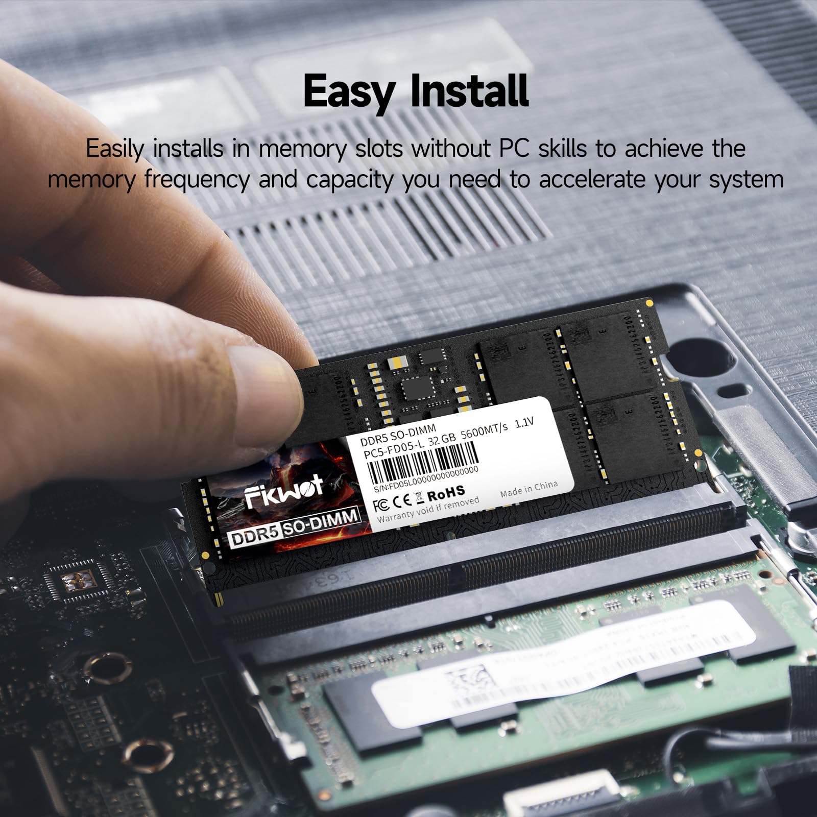 Fikwot Memória DDR5 RAM 24GB 5600MHz CL40 1.1V SODIMM 262 pinos