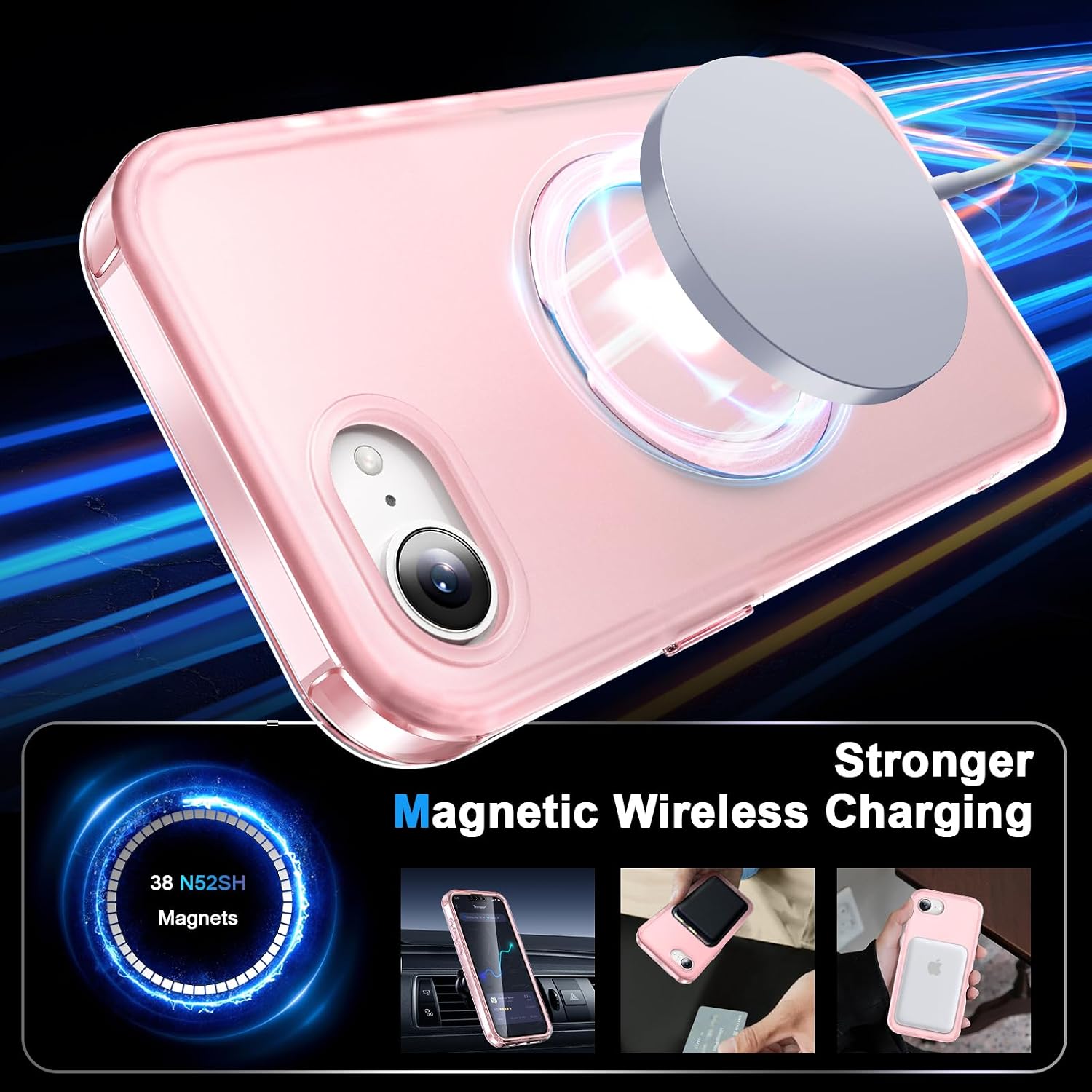for iPhone 17e /16e Stand Case Built in Screen Protector-Pink image 2