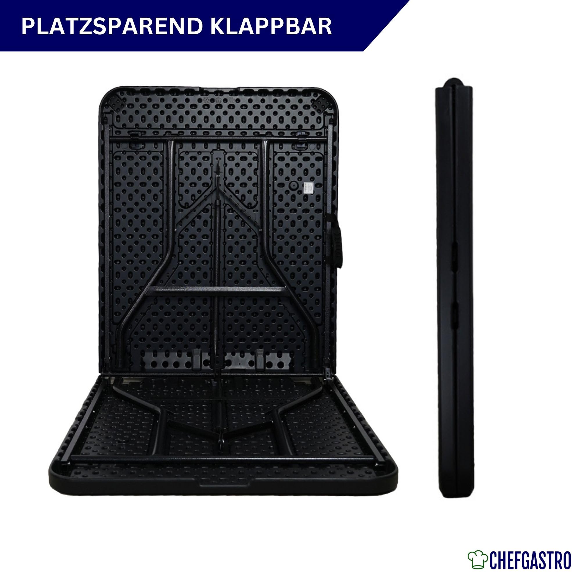 CHEFGASTRO Tavolo da buffet pieghevole | HxLxP 74x180x75cm | con poignee de trasporti | per 8 persone | resistente alla plastica aux intempéries | noir