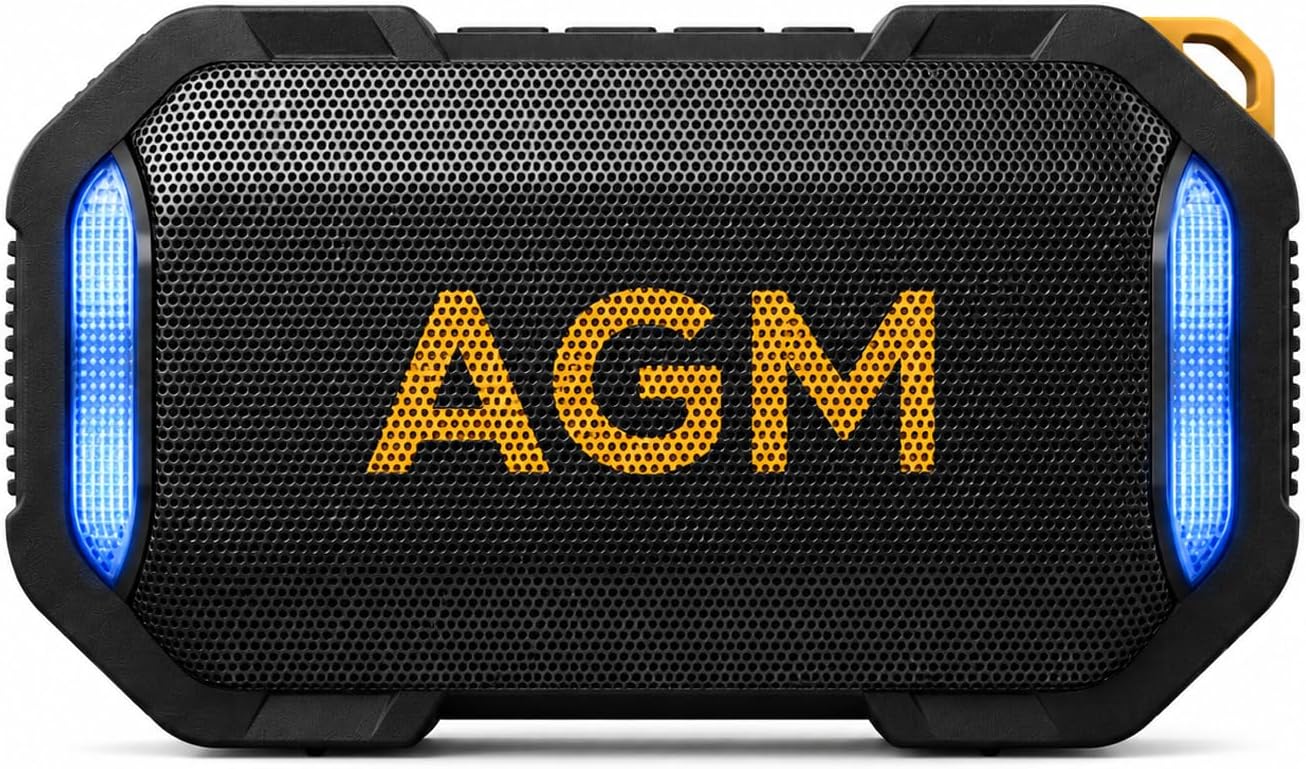 AGM MagROCK Magnetic Bluetooth Speaker, IP67 Waterproof & Floatable, Strong Magnet Mount for Fridge & Toolbox, Drop-Proof Rugged Portable with RGB Lights, TWS Stereo, for Shower, Garage, Outdoor