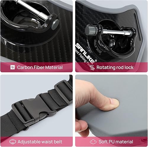 Miniatura 22 de Cinturón de pesca Cinturón de lucha ajustable de aluminio/fibra de carbono/cinturón de lucha de plástico Cinturón de pesca de pie Negro