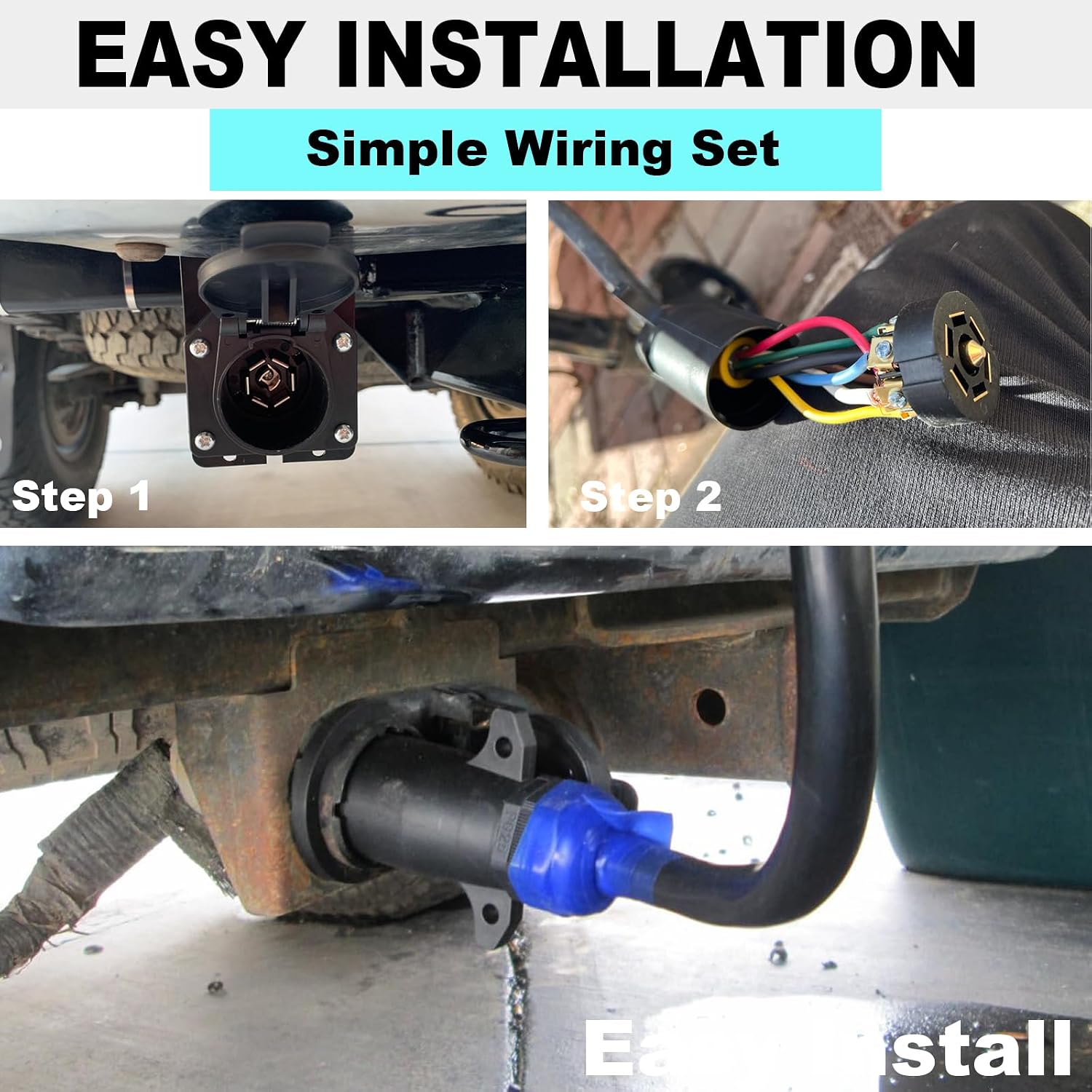 7 Pin Trailer Plug with Waterproof Seal, Trailer Side 7 Way Connector 7 Way Round RV-Style Wiring Harness Plug