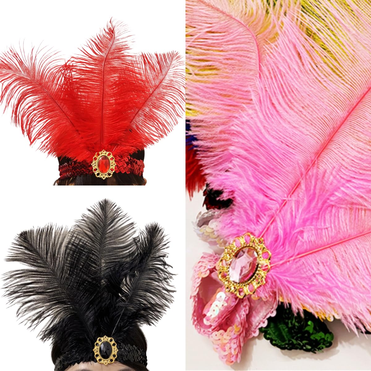 2pcs Sequins Feather Headpiece,1920s Flapper Headband,Mardi Gras Carnival Party Headwear Costume Accessory Women Headdress (Blue-A) - Image 5