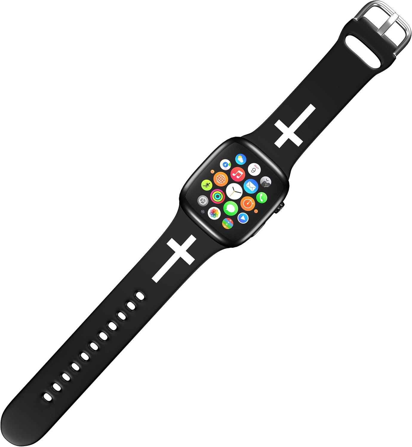 FaithSign 38-40mm Watch Band with Bible Verse Compatible With Apple Watch - Christian Cross Religious Print - Smart Watch Wristband for Men, Women - Breathable Strap for Fitness, Sport, Casual Wear - Black