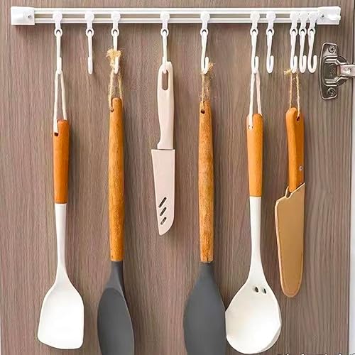 Miniatura 3 de 2 ganchos multifuncionales para riel deslizante, ganchos adhesivos de pared, riel de cocina, estante de utensilios de ahorro de espacio con 10