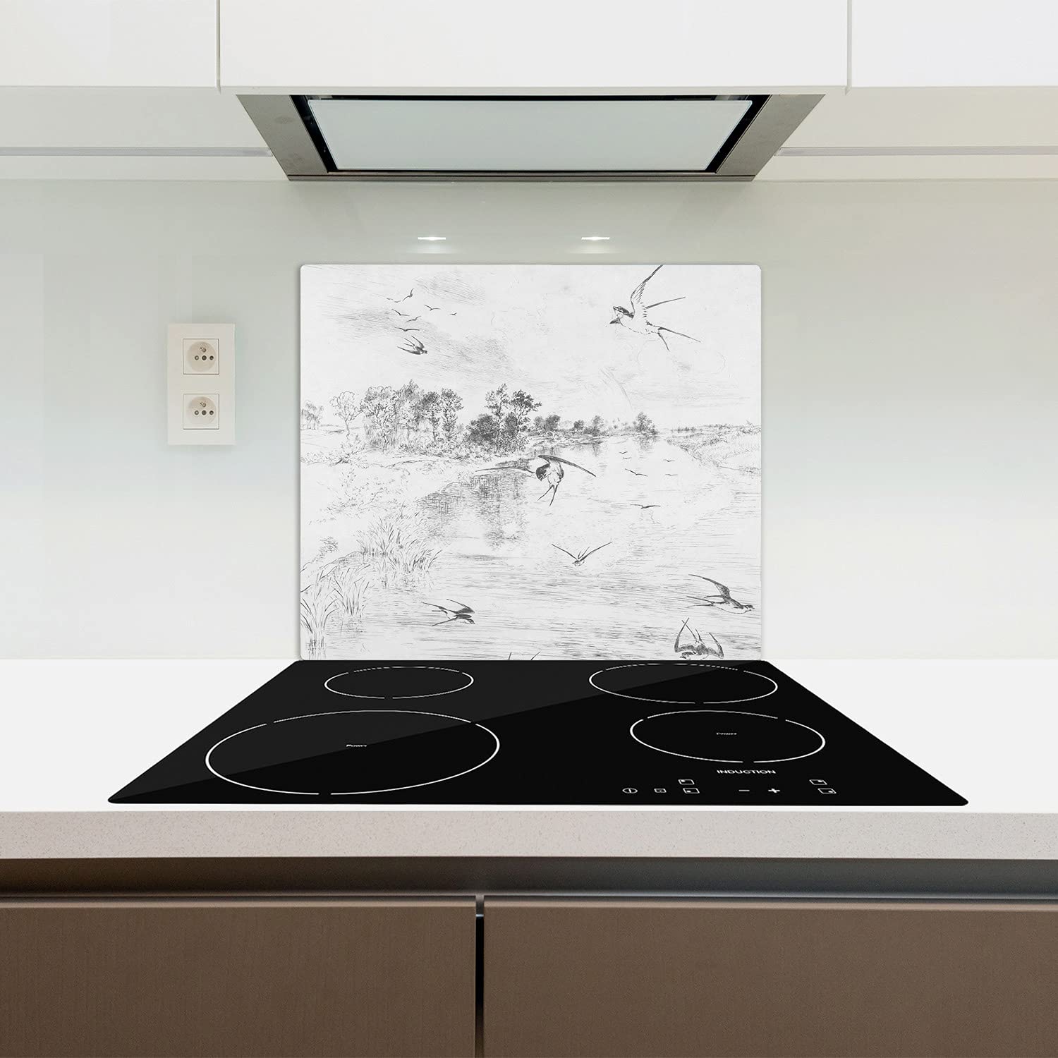 Tagliere In Vetro Temperato Per Cucina 60x52 Cm - Copri Piano Cottura, Resistente Al Calore Fino A 200°C, Design Faro Marino