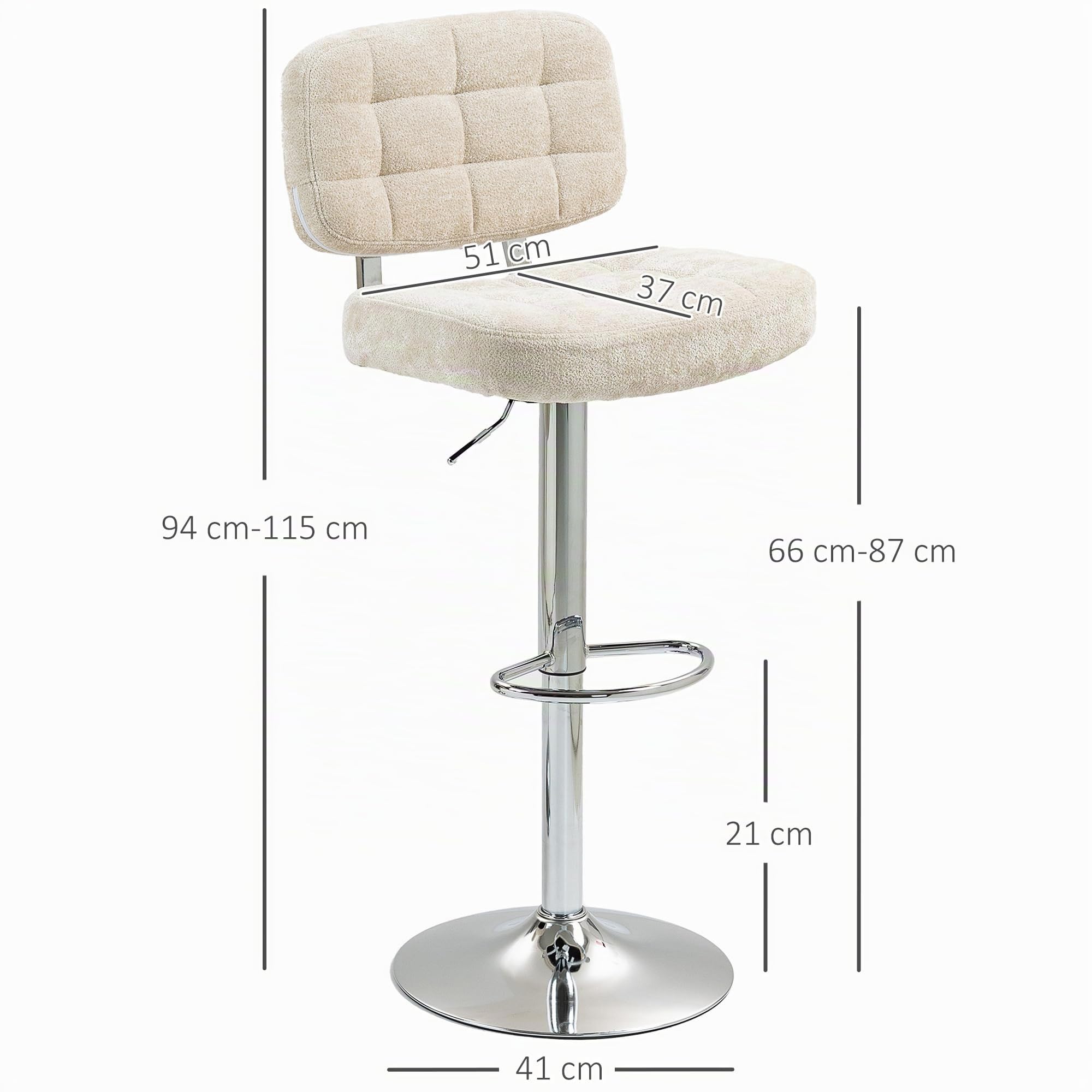 HOMCOM Lot de 2 tabourets de Bar pivotants, Hauteur réglable, Beige | Chaises de Bar, Chaise Haute Cuisine avec Dossier, Repose-Pieds, Cadre en Acier, Charge 120 Kg