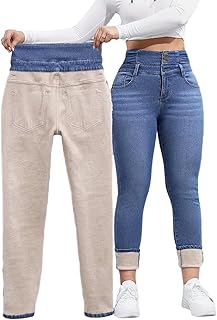 Women's Fleece Lined Jeans Winter Thermal High Waisted Skinny Stretch Denim Pants - Thick Warm Lined Jeggings