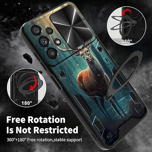 Vista 309 de Funda para Samsung Galaxy A13 5G con cubierta deslizante para lente de cámara y anillo giratorio de 360 grados, soporte híbrido de doble capa Flores