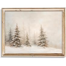 uniro Christmas Pine Tree Wall Art Vintage Neutral Christmas Decor Winter Xmas Aesthetic Poster for Room Decor Beige Christmas Muted Rustic Pine Tree Artwork Painting Winter Landscape Holiday Wall Decor for Bedroom, Living Room, Gallery, winter Room Decor, Holiday Decoration Gifts -8x10 Unframed
