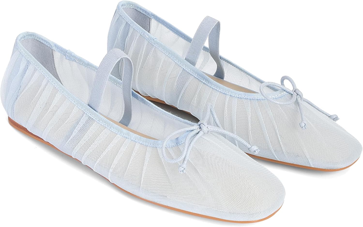 STALOV Mesh Ballet Flats for Women Square Toe Bow Mary Jane Flats Tulle Comfortable Dress Casual Ballerina Shoes with Strap