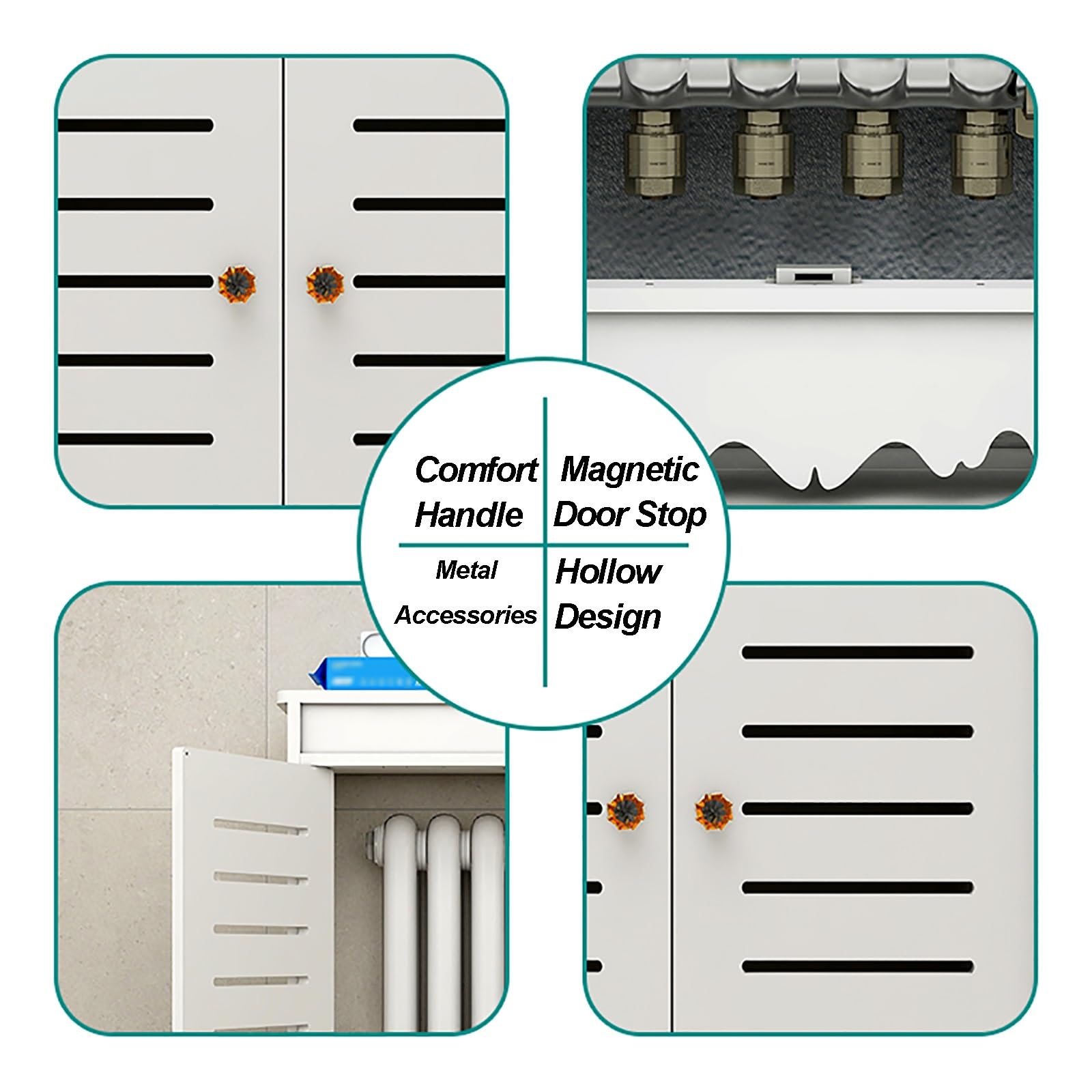 Copritermosifone Copri Termosifone per la Casa Copritermosifoni con 2 Ante e Ripiano Pannello di Accesso per Collettori di Riscaldamento Pavimento(50x80x25 cm/20x31x10 in)