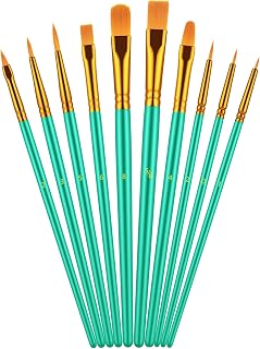 Paint Brush Set, 10 Pcs Paint Brushes for Acrylic Painting, Round Pointed Tip Detail Small Paint Brush for Oil Watercolor Canvas Face Body Boards Rock, Adult Drawing Arts Crafts Supplies, Green