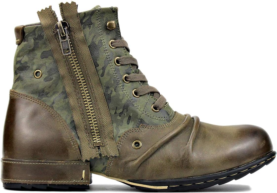 OSSTONE Moto Boots for Men Fashion Zipper-up Leather Chukka Boots Casual Shoes OS-5008-8-US - Image 3