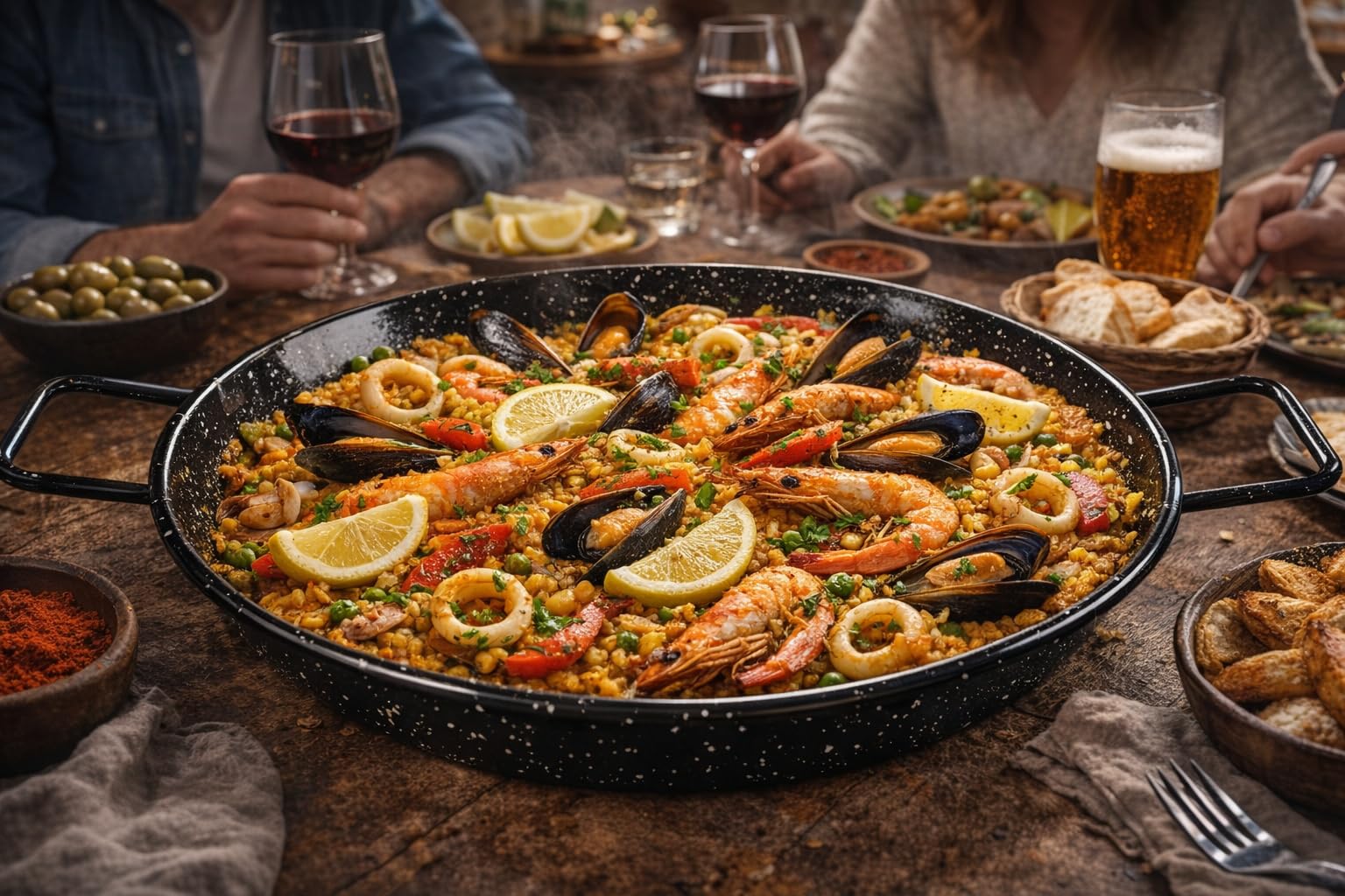 Padella per Spaghetti all'Assassina in Ferro Smaltato, Tegame Tradizionale Stile Paella, Nero con Puntini Bianchi, con Manici (36 cm) - 2