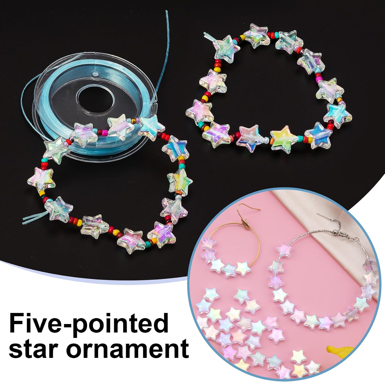 150 Pcs Clear Star Pony Beads, Large Hole Star Beads for Bracelets, Glitter Pony Beads Bulk for DIY Jewelry Craft Making Bracelet, Necklace Supplies