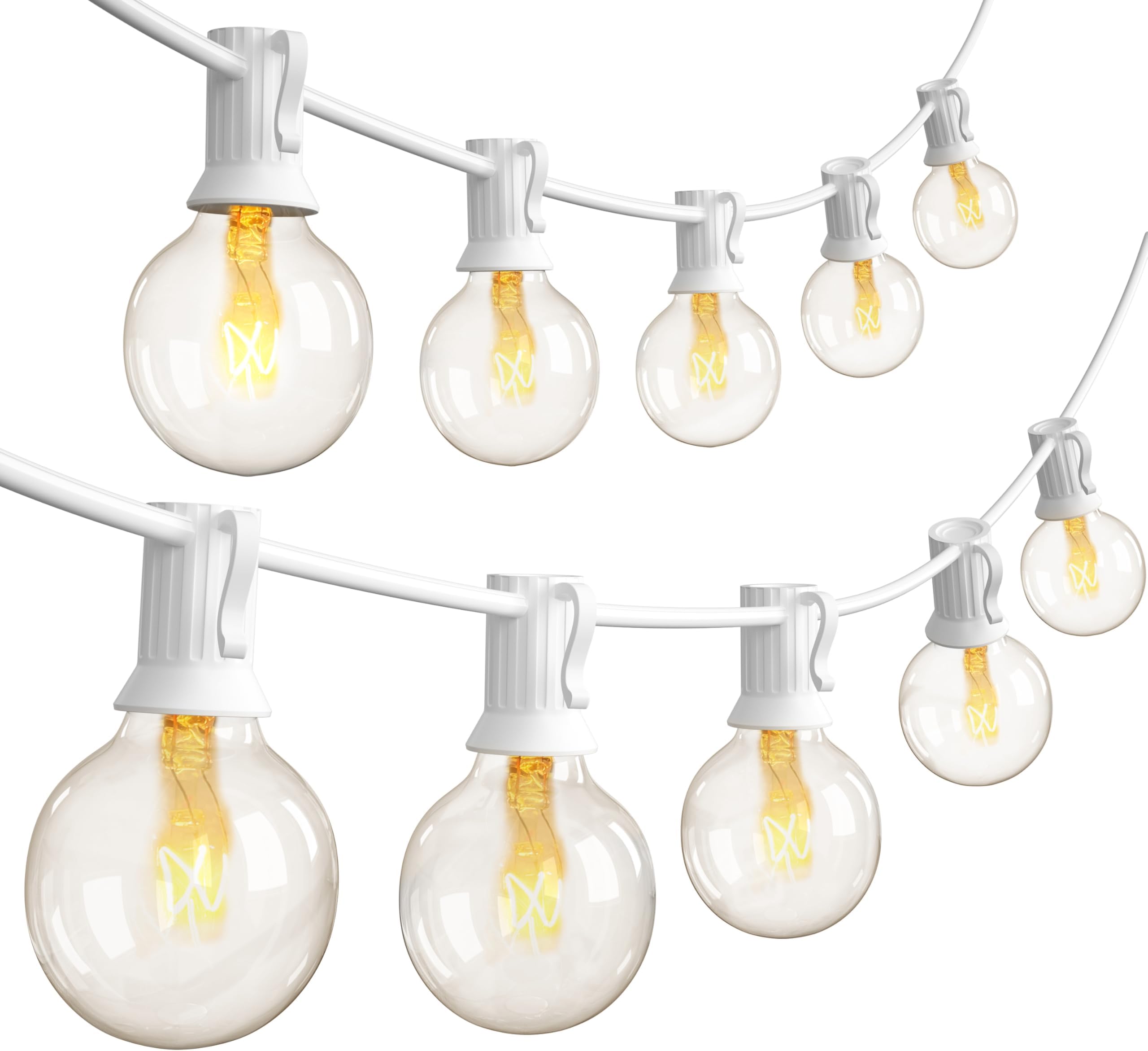 25FT Globe String Lights, G40 White Outdoor String Lights with 27 Clear Edison Bulbs(2 Spare) for Patio Balcony Decoration - White Wire