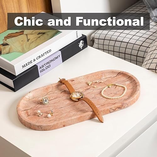 Miniatura 17 de Koville Bandeja de travertino italiano, bandeja decorativa de mármol de 12 x 6 pulgadas para encimera, catchall para perfumes, velas, plato