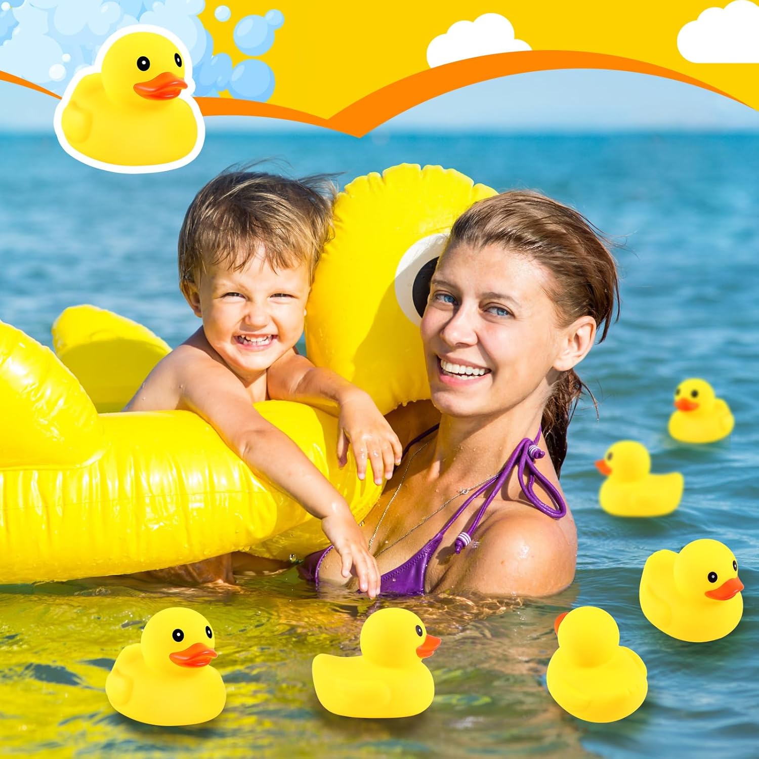 Deekin 20 Pcs Large Yellow Rubber Ducks Bulk Large Duck Squeak Rubber Bathtub Floating Bath for Birthday Party Decoration Gift Swimming Pool (5 Inch)