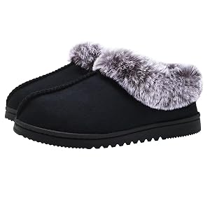 UBXRIN Womens Fuzzy Memory Foam Slippers Boots Cozy Faux Fur House Shoes Indoor Outdoor Rubber Sole Anti-Skid