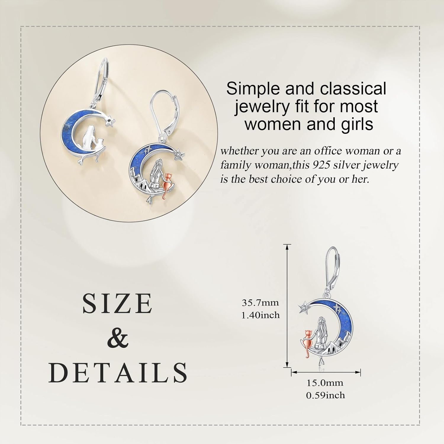 Cat/Wolf Earrings for Women 925 Sterling Silver Animal Leverback Earrings Jewelry Gift for Her - Image 4