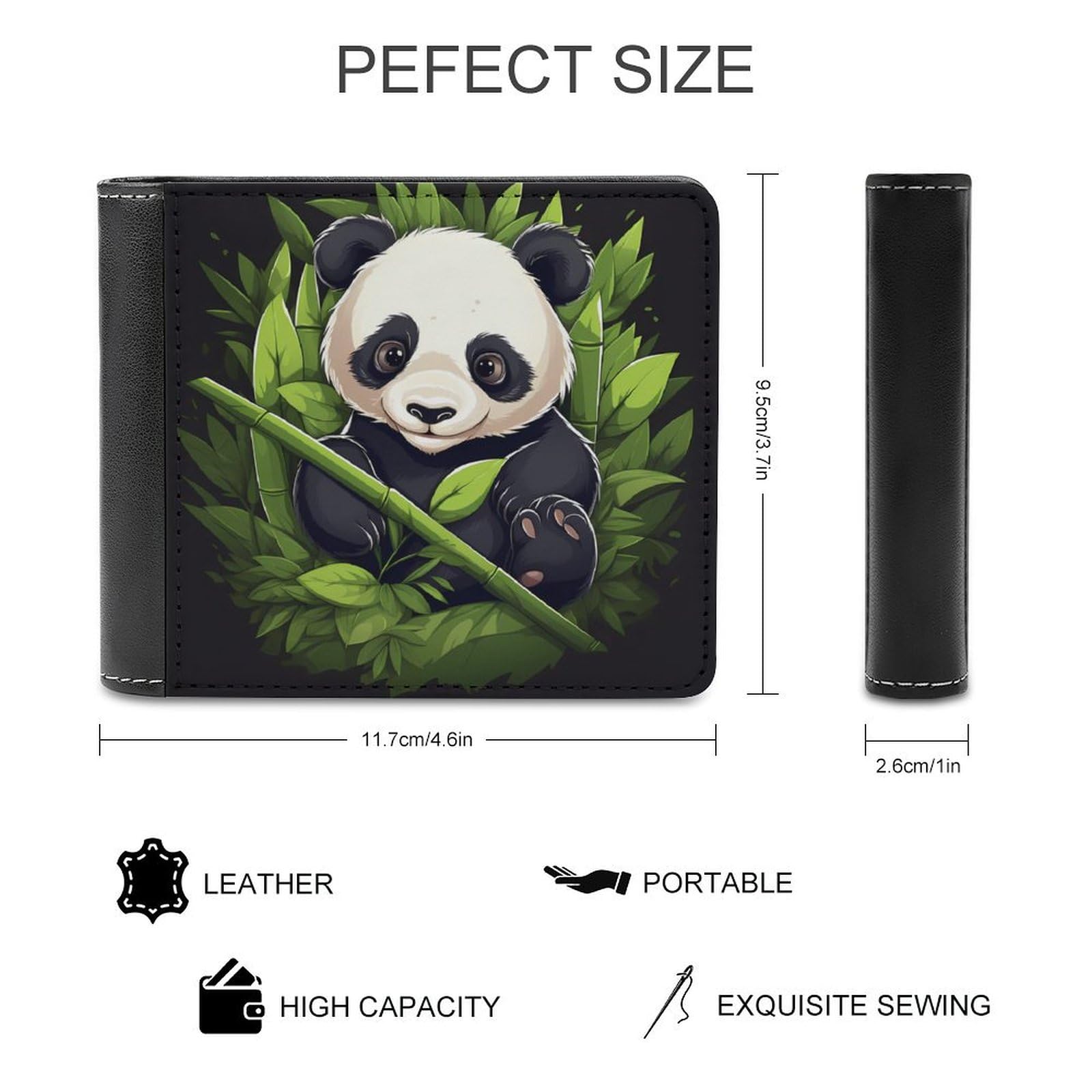 Cute Animal Panda Bifold Wallet PU Leather Coin Purse Lightweight Credit Card Holder Wallet Money Clip