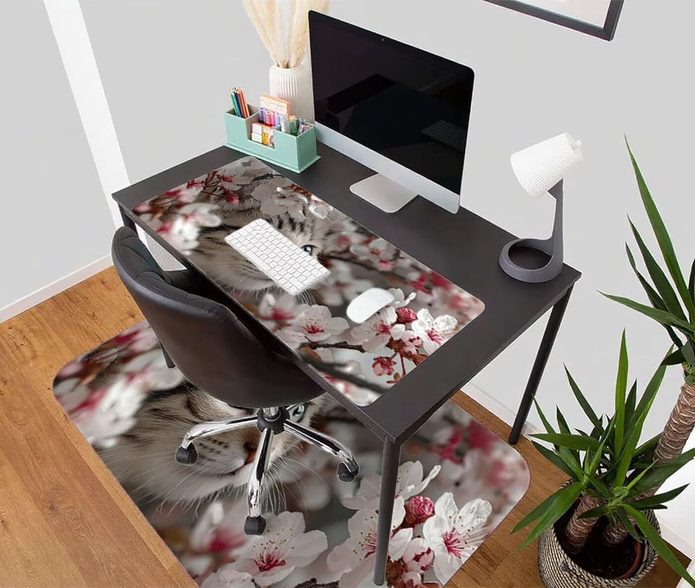 Podkładka pod mysz XXL 1200 x 600 mm duża podkładka pod mysz dla graczy kot pod ręką biurko szyte krawędzie wodoodporna antypoślizgowa do komputera, laptopa poprawia precyzję i szybkość, kwiat S-973